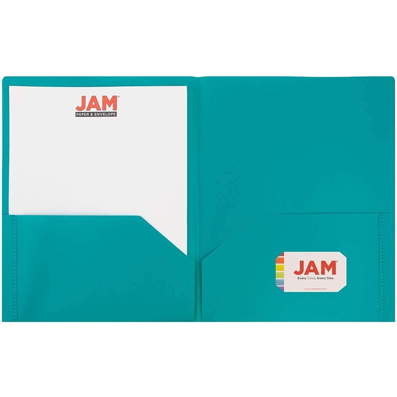 JAM PAPER Plastic 2 Pocket POP Folders - Durable School Folders - Teal Blue - 6/Pack - Image 3
